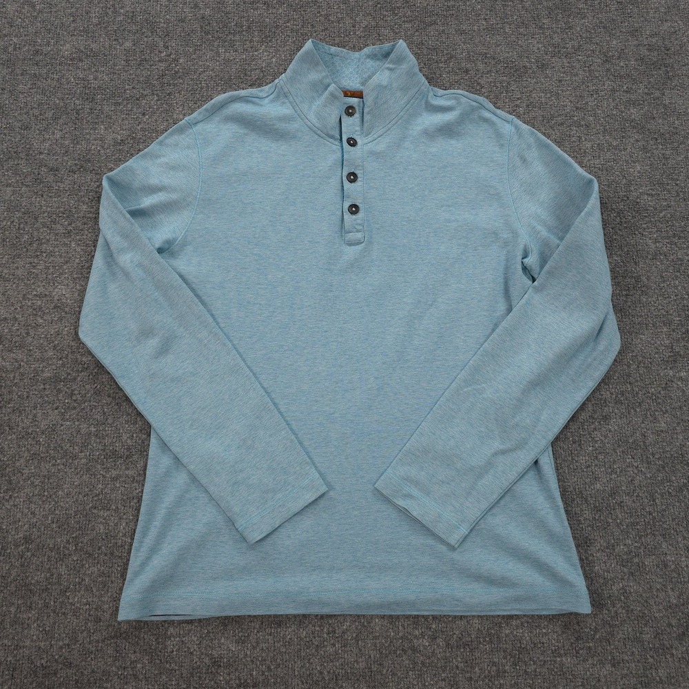 Robert Graham Sweater Mens Medium Blue Cotton Mock Neck Henley Pullover Top